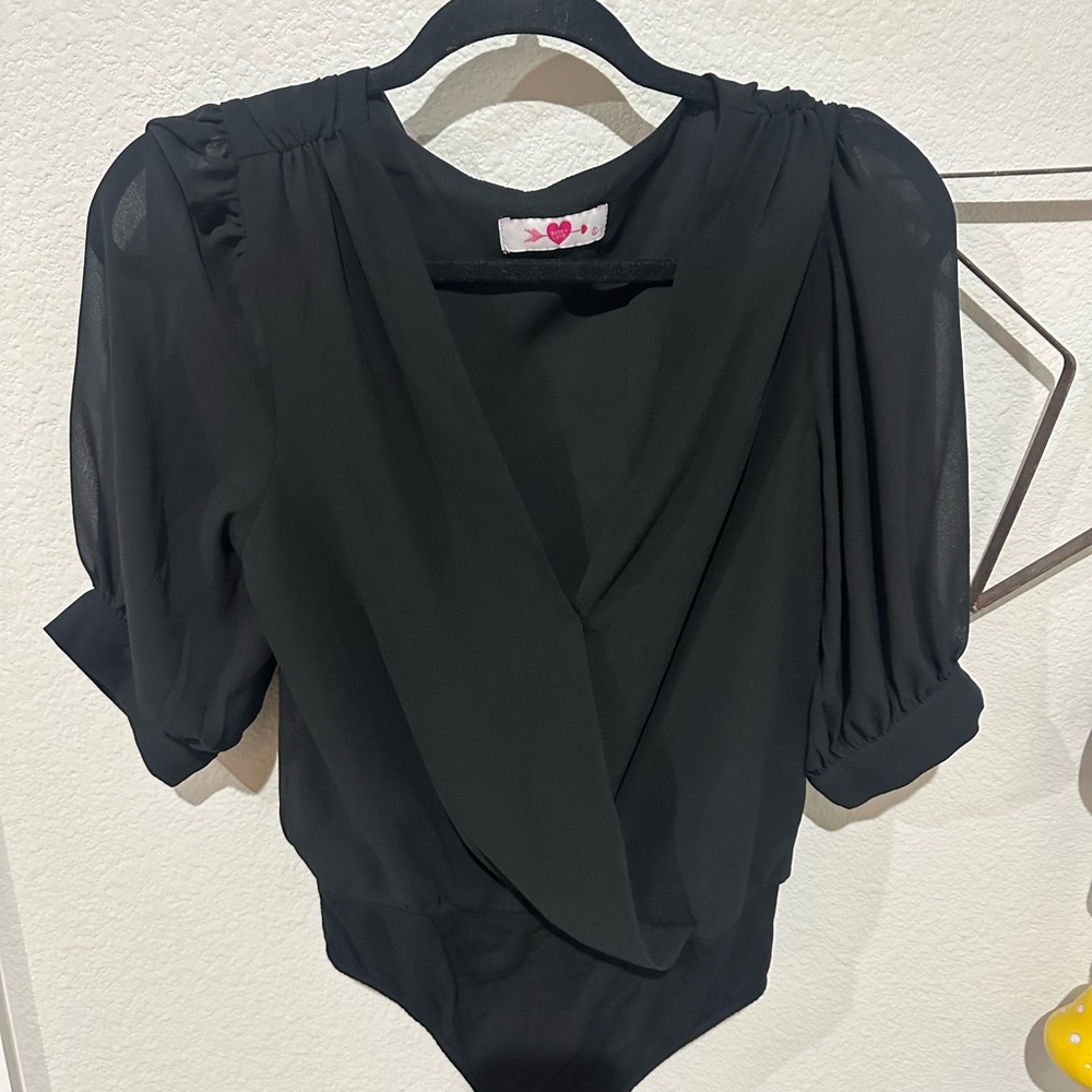 Buddy Love Black Sheer Sleeve Bodysuit